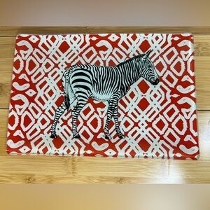 Zebra MCM Glass Tray Trinket Dish w/Geometric Design Background|size: 8.5"X5.75"